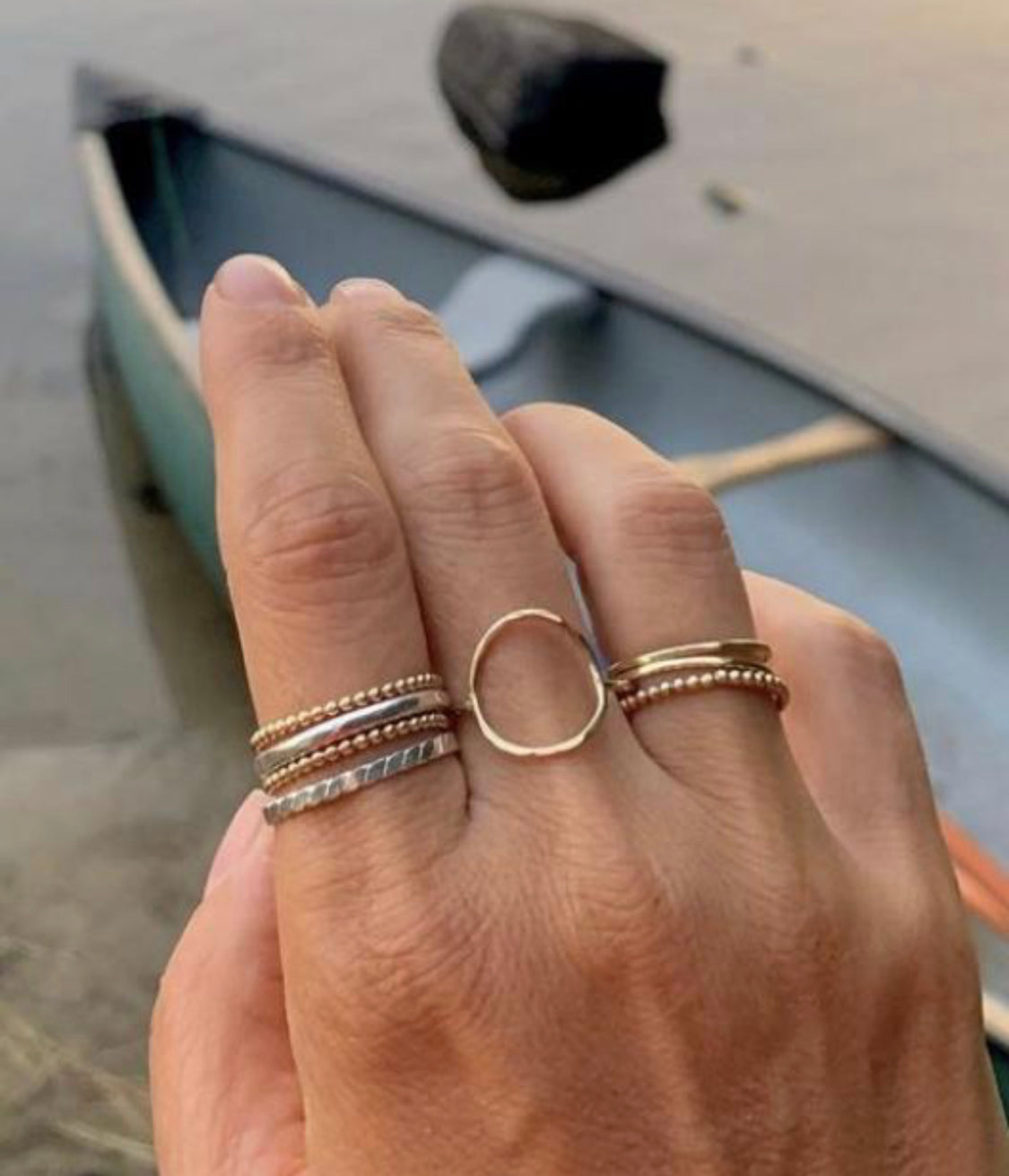 14K Gold Beaded Stack Ring
