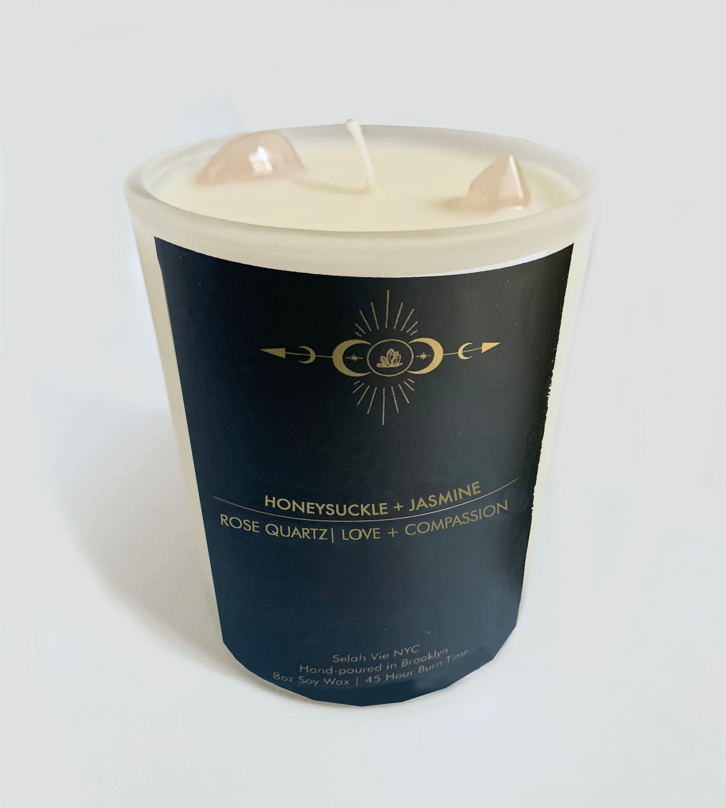 Honeysuckle Jasmine Rose Quartz Crystal Candle