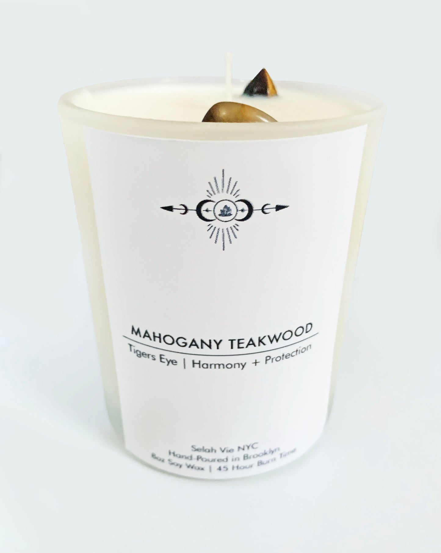 Mahogany and Teakwood Tigers Eye Crystal Candle