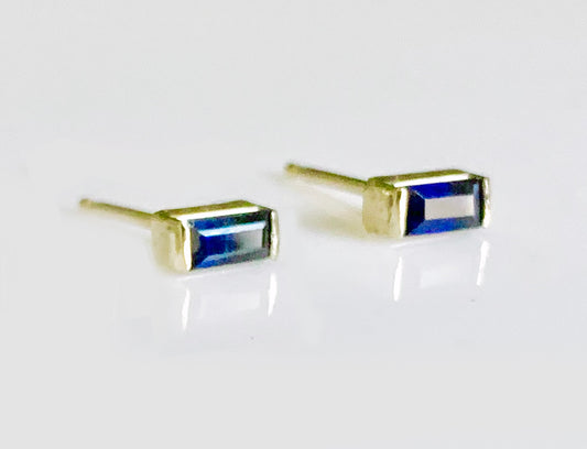 14K Sapphire Baguette Mini Studs