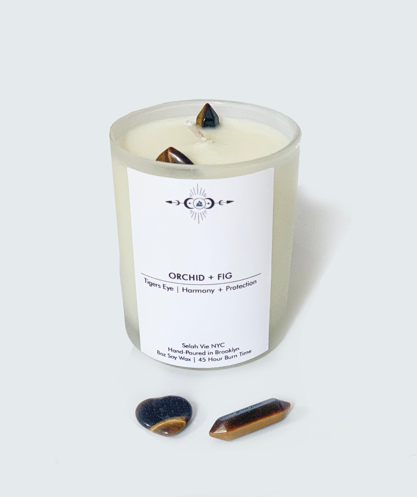 Orchid Fig Tigers Eye Crystal Candle