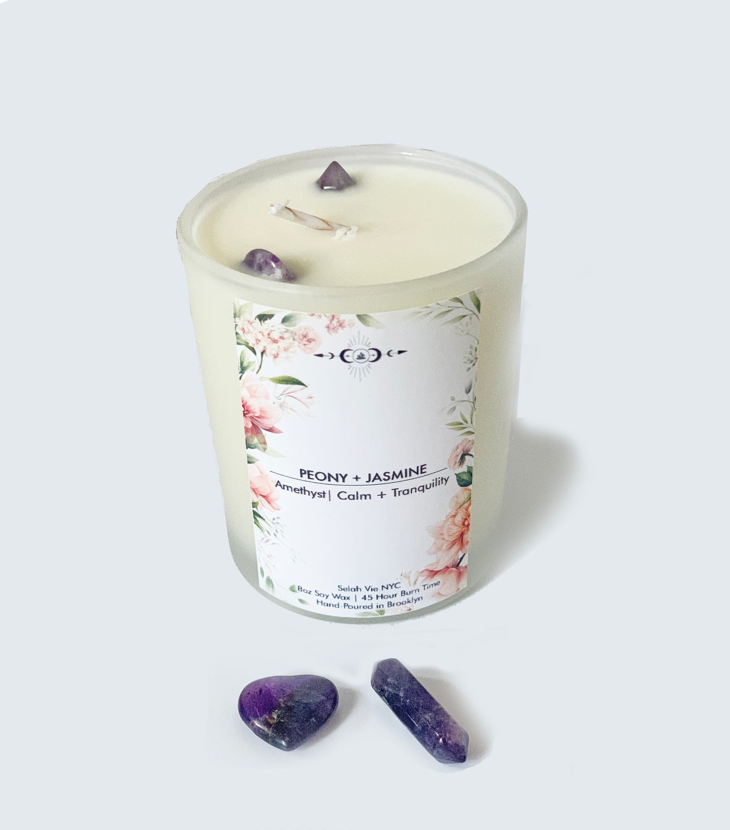 Peony Jasmine Amethyst Crystal Candle