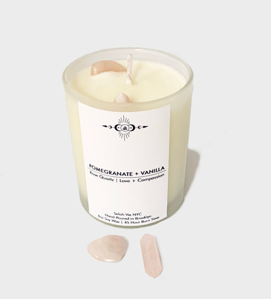 Rose Quartz Crystal Candle- Pomegranate Vanilla