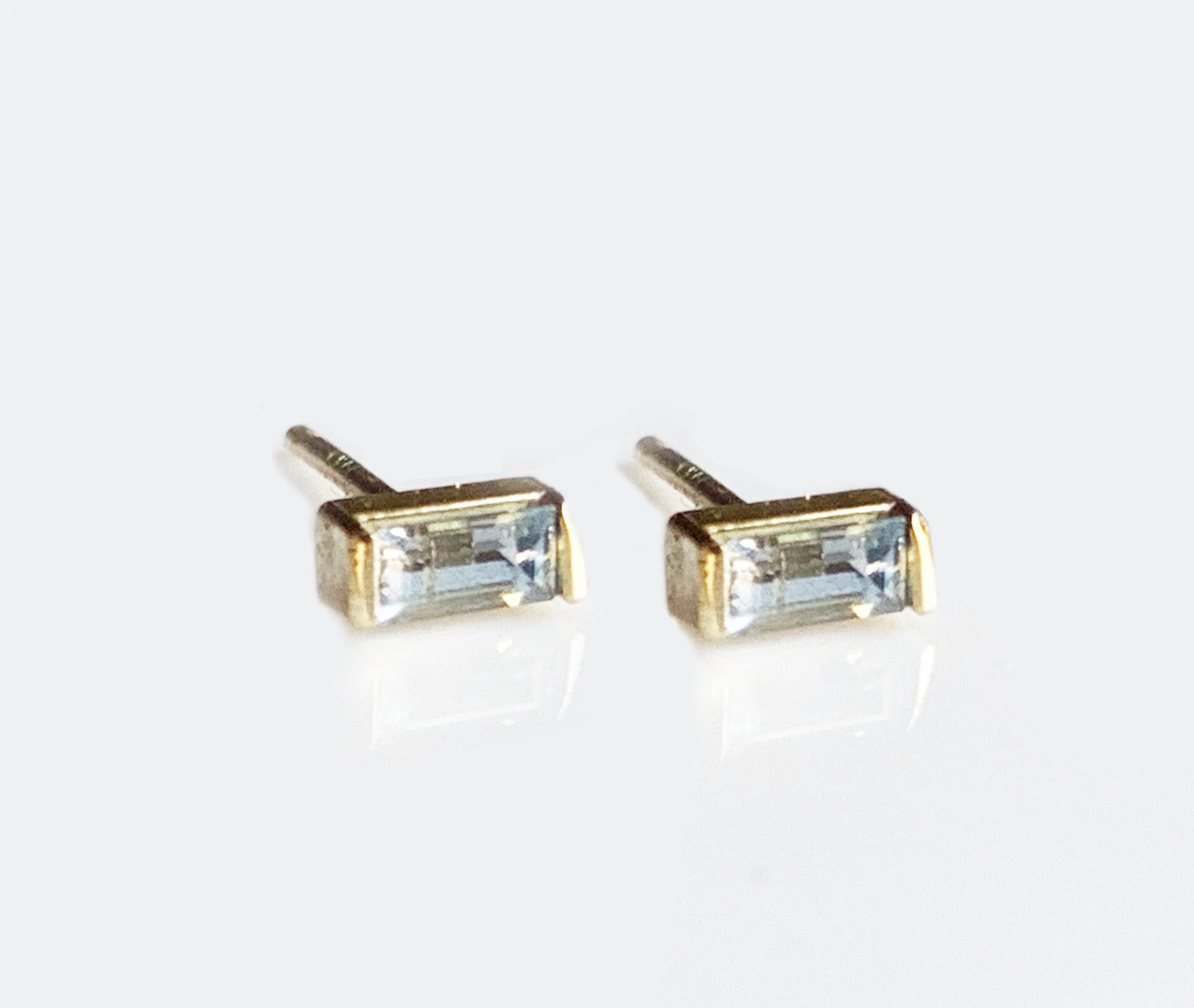 14K Aquamarine Baguette Mini Studs