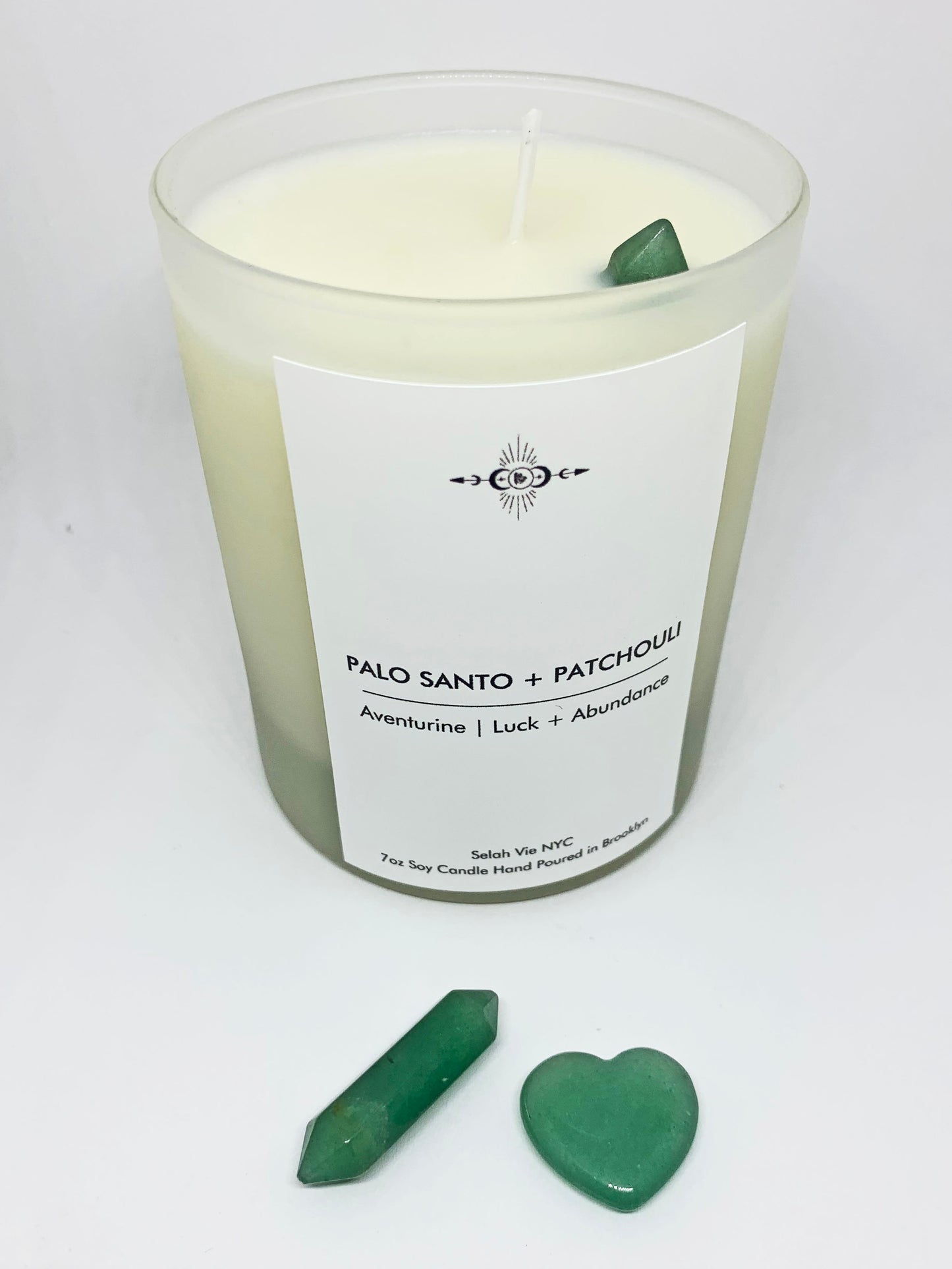 Palo Santo and Patchouli Aventurine Crystal Candle