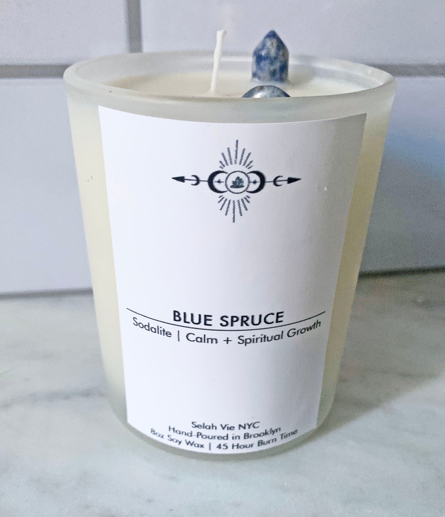 Blue Spruce Crystal Candle